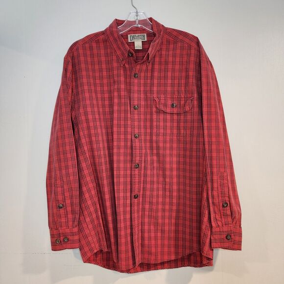 Duluth Trading Co. Men's Large Cotton Button Down Shirt Long Sleeve Red Plaid - Picture 1 of 4